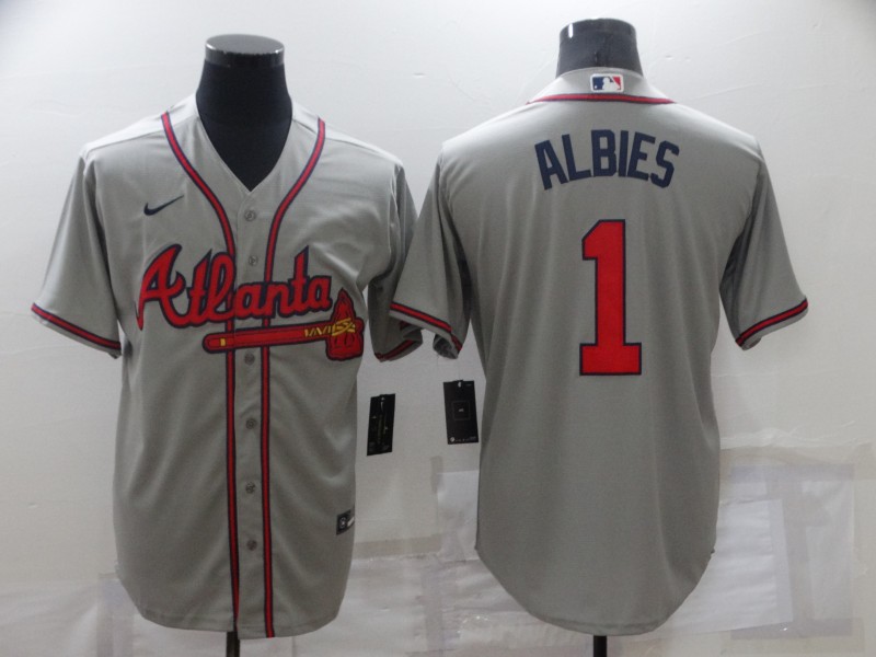 Men's Atlanta Braves Ozzie Albies #1 Gray Jersey